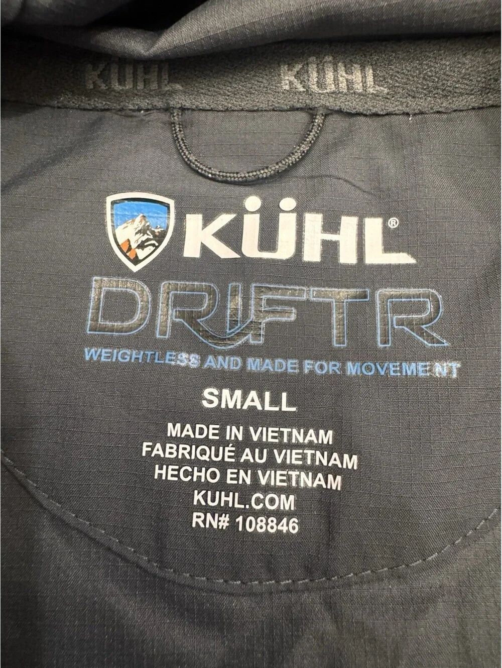 Kuhl Mens Drifter Full Zip Onyx UPF 50+ Waterproof Moisture Wicking Small